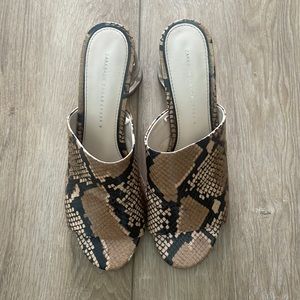 Snake print slip on sandals